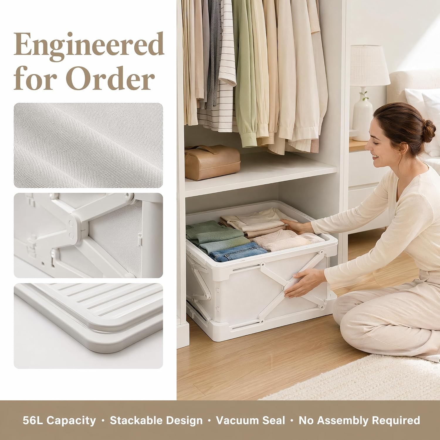 Foldable Vacuum Storage Box, 56L Large Capacity Space Saver Organizer Box with Electric Air Pump, Anti-Rebound Moisture Proof Clothes Storage Bin for Seasonal Garments