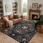 Garvee Mushroom 5x7 Area Rugs for Living Room, Dark Academia Gothic Rug, Non Slip Animal Print Washable Rugs 5x7 Low Pile Bedroom Decor Bug Carpet with Rubber for Playroom Dining Room Office, Black