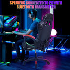 Gaming Chair with Bluetooth Speakers & Lights, Ergonomic High-Back Office Chair with Retractable Footrest, 360° Swivel Adjustable Computer Chair, Faux Leather Racing Style for Home Office & Gaming