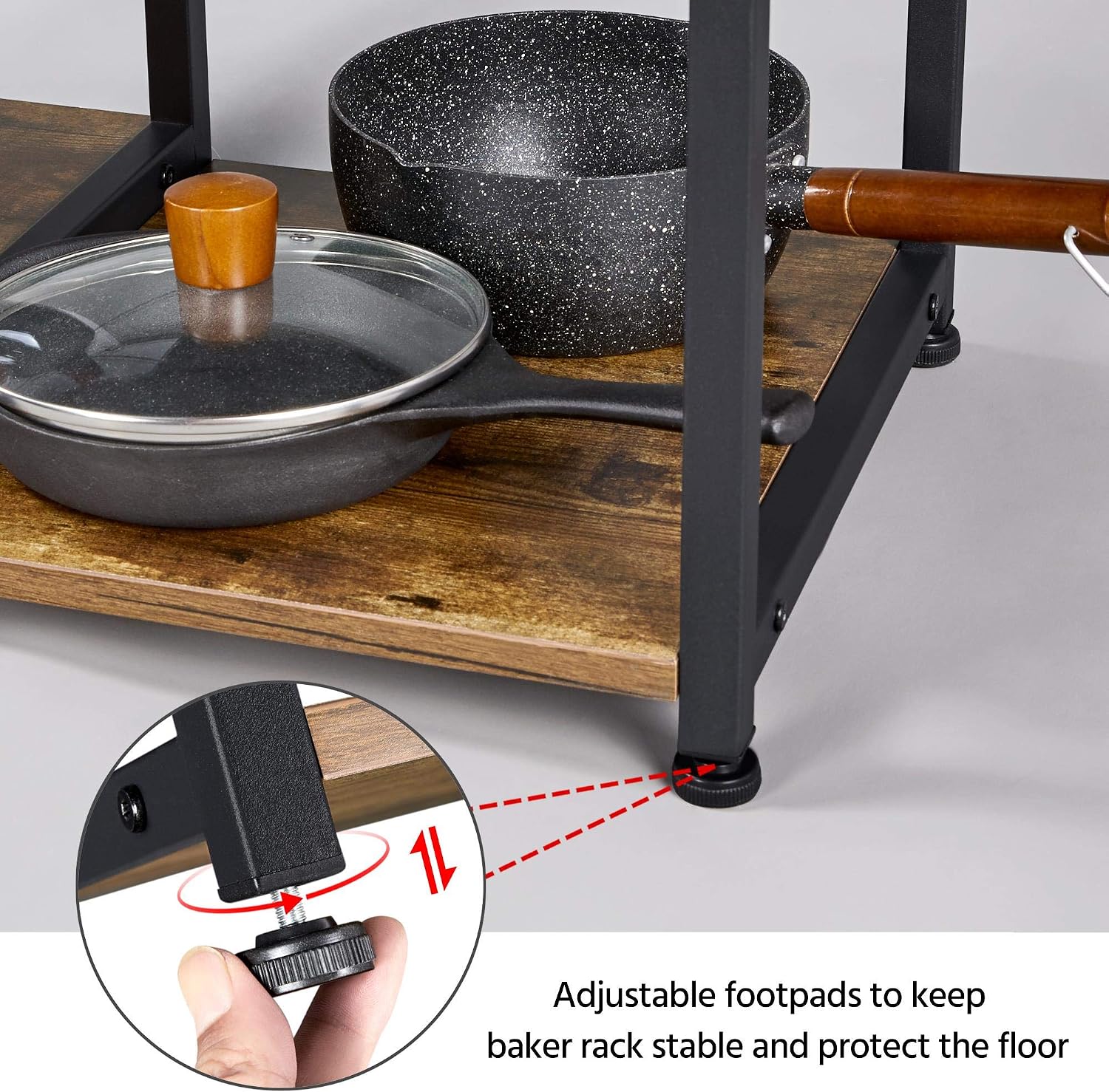 Yaheetech Kitchen Island, 3-Tier Industrial Microwave Stand Cart Shelf, Freestanding Utility Storage Rack for Spice Rack Organizer w/6 S-Shaped Hooks, Easy Assembly, Rustic Brown