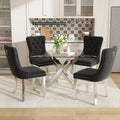 51 Inch Glass Dining Table Set for 4, Modern Rectangular Glass Kitchen Table with 4 Upholstered Velvet Chairs, Space-Saving Dining Room Set for Living Room, Kitchen, Apartment - Black Silver