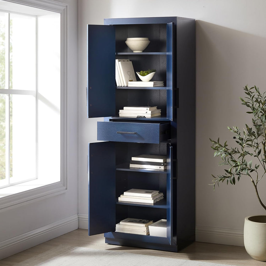 Crosley Furniture Isla Modern Kitchen Storage Pantry Cabinet with Shelves, Dining or Laundry Room, Navy