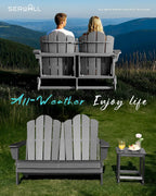 SERWALL Adirondack Bench, HDPE All-Weather Adirondack Loveseat, Outdoor Adirondack Chair for 2, Grey