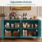 RoyalCraft Buffet Cabinet with Storage, 60" W Modern Coffee Bar Sideboard with 4 Doors & Adjustable Shelves, Painted Wooden Credenza for Dining Room, Kitchen, Living Room, Entryway, Turquoise Blue