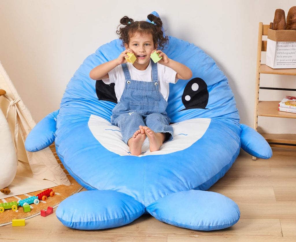 Hobestluk Bean Bag Chairs Bean Bag Floor Cushion, Bean Bag Chair for Kids Adults Beanbag Lounger for Living Room Bedroom or Playroom (Blue, Medium, Dolphin)