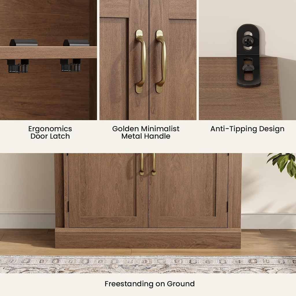 71'' Tall Kitchen Pantry Storage Cabinet, Food Pantry Wood Cabinet with Adjustable Shelves, Freestanding Versatile Kitchen Pantry Cupboard for Kitchen, Dining Room, Living Room, Brown
