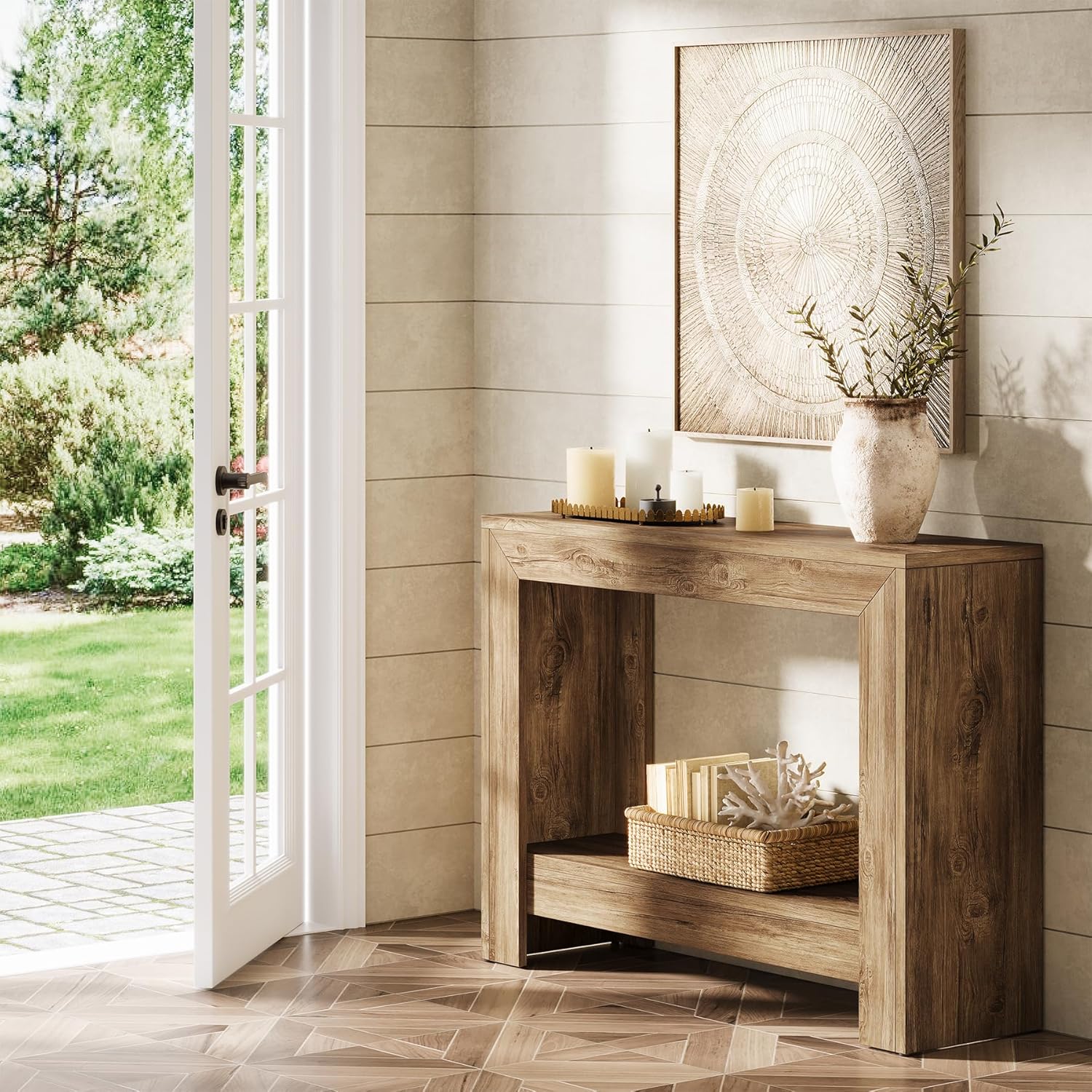 Tribesigns 41.3" Rustic Wood Console Table with Storage (Natural)