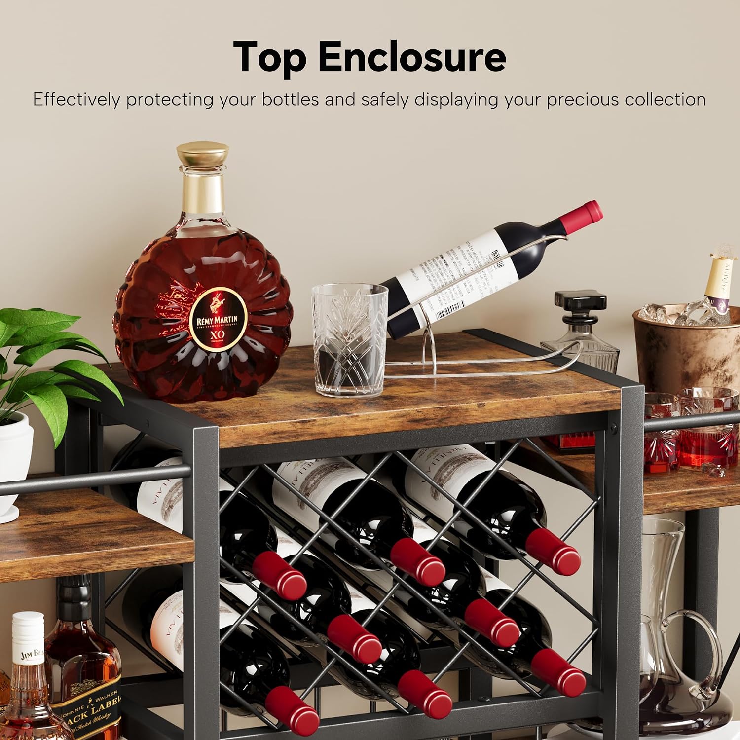 Wall Mounted Wine Rack with Glass Holder, Wood-Metal Retro Bar Shelf, Wine Bottles Display Wall Storage for Kitchen Dining Room Home Bar