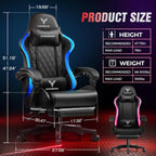 EXRACING Gaming Chair with Footrest Ergonomic High-Back PU Leather Computer Chair with RGB LED Lights Linkage Armrests Lumbar Support and Headrest 150°Reclining Diamond Quilted Office Chair for Adults