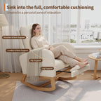 Modern Rocking Chair for Living Room, Comfortable Recliner Rocker with Side Pocket, Soft Linen Upholstered Glider Chair for Bedroom, Nursery, Lounge-Beige