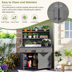 47.2" L x 65" H Outdoor Potting Bench with Storage Cabinet & Shelf, Solid Fir Wood Garden Workstation, Heavy Duty Gardening Table for Patio Backyard, Plants & Tools, Easy Assembly, Brown