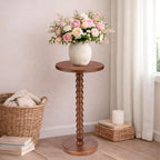 Solid Wood Round Side Table, Rustic Pedestal Drink Table for Small Spaces, Accent Nightstand Table for Living Room, Bedroom, Corners, and Office, Brown