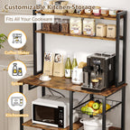 Einhomn Bakers Rack with Power Outlet, 35.4'' Coffee Bar with Wire Basket, Microwave Stand with Storage and Adjustable Feet, Versatile Kitchen Shelves for Pantry, Home Organization, Rustic Brown