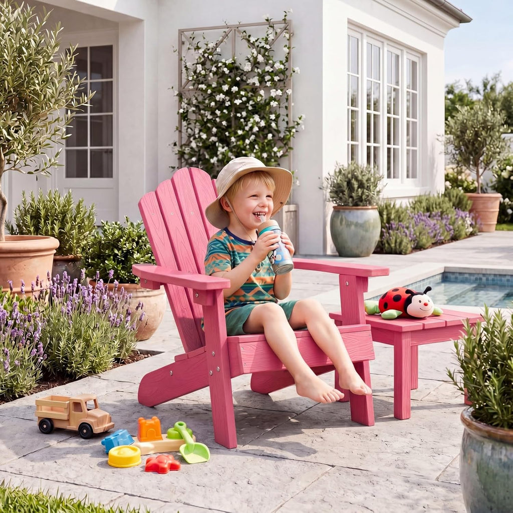 Giantex Kids Adirondack Chair, All-Weather HIPS Children's Outdoor Chair with Tilted High Backrest, Toddler Beach Chair for Garden Patio Backyard, Kids Lawn Chairs for Age 3-7 (1,Pink)