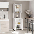 22.2" D*13.2" W*76.8" H Kitchen Pantry with 2 Shelves, 2 Double Doors with Sliver Door Handles, Wood Rectangular Storage Cabinet, Modern Minimalist, for Living Room, Dining Room, White