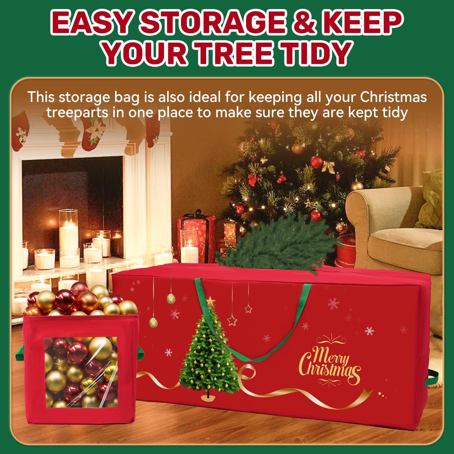 Christmas Tree Storage Bag, 7.5Ft Christmas Tree Bag 2 Piece Set Includes a Storage Bags for Xmas Decorations, Reinforced Handles & Sleek Dual Zipper Waterproof Xmas Tree Bag