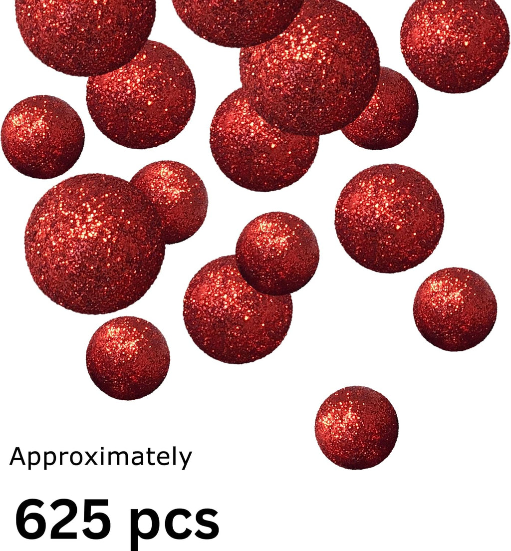 Red Glitter Foam Balls for Crafts, 625 Count Vase Filler Decorative Balls, Sparkly Table Scatter Decorations for Christmas, Valentine’s Day, Weddings, Parties & DIY Centerpieces, 3/8" to 3/4"