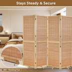 Olela 4 Panel Folding Room Divider, 5.6ft Tall Bamboo Room Divider Screen with Rotating Support Feet, 71" Wide Portable Wooden Screen, Easy 2-Step Assembly, Privacy Screens for Indoor Home Bedroom