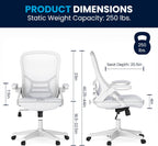 EMMA + OLIVER High Back White Mesh Ergonomic Swivel Office Chair with White Frame and Flip-up Arms