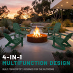 PLUUV Folding Adjustable Adirondack Rocking Chair with Retractable Ottoman and Cup Holders, Weather Resistance Outdoor HDPE Adirondack Rocker Patio Chair, Wood-Like Reclining Adirondack Chair, Green