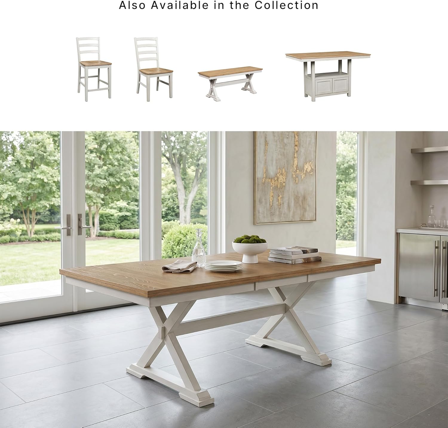Signature Design by Ashley Westlinport Casual Dining Butterfly Extension Table with Self-Storing Butterfly Leaf, Light Brown & White