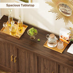 Buffet Cabinet with Storage, 55" Fluted Sideboard Cabinet with 4 Adjustable Shelves, Modern Coffee Bar with 4 Doors, Coffee Bar Cabinet for Kitchen, Living Room, Walnut