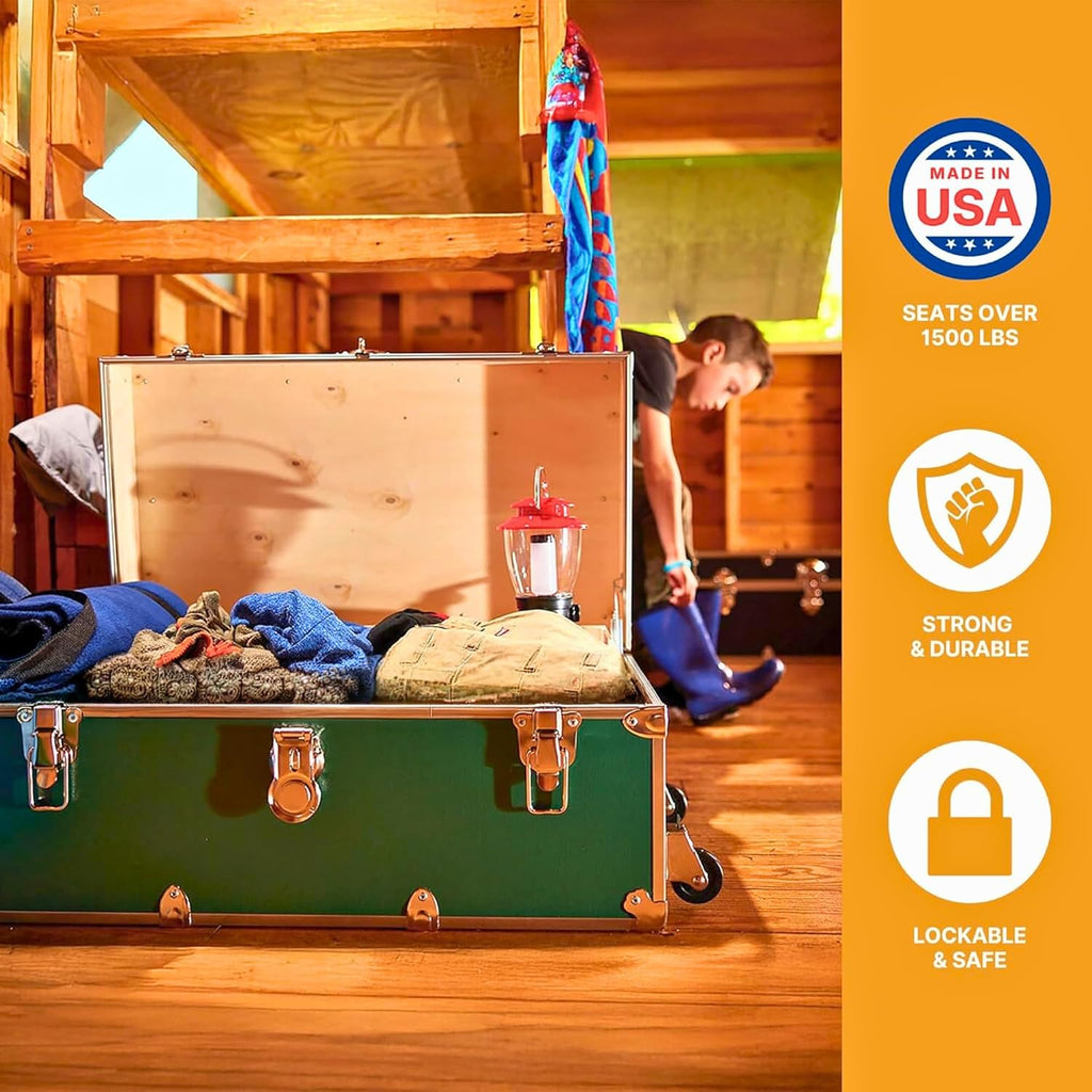 Rhino Trunk & Case Classic Camp & College Trunk with Wheels. 30"x17"x13", 1500+ lbs Capacity - Many Colors, Soft-Close Lid. Strong, USA Made Summer Camp Footlocker and Secure Dorm Storage Chest
