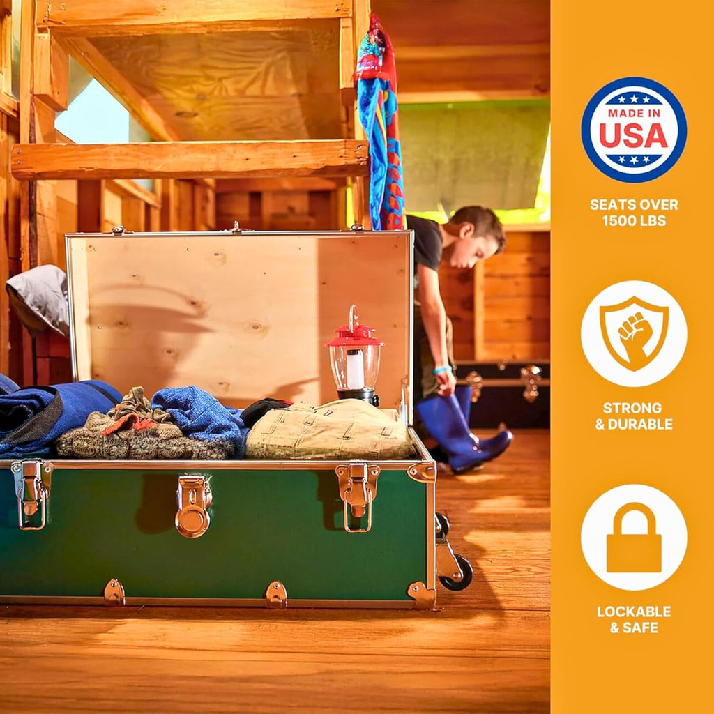 Rhino Trunk & Case Classic Camp & College Trunk with Wheels. 30"x17"x13", 1500+ lbs Capacity - Many Colors, Soft-Close Lid. Strong, USA Made Summer Camp Footlocker and Secure Dorm Storage Chest