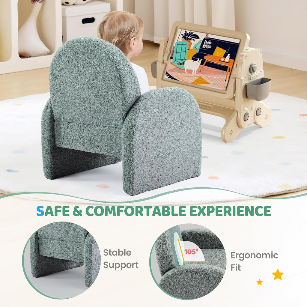 JOYMOR Kids Sofa, Toddler Armchair with Full Teddy Fleece Coverage, Ultra-Soft & Plush, Sturdy Base for Boys and Girls, Green