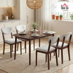 HOMCOM 5-Piece Dining Table Set for 4, Mid-Century Modern Kitchen Table and Chairs with Padded Seats and Backrests, Solid Wood Frame for Small Space, Dining Room, Living Room, Cream White