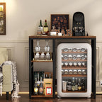 Homieasy Mini Fridge Cabinet with Power Outlet, Coffee Bar Cabinet with Mini Fridge Space, Industrial Liquor Cabinet with Wine Storage & Glass Holder for Dorm, Living Room, Home Kitchen, Rustic Brown