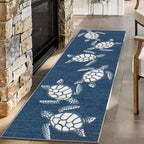 Navy Blue Sea Turtle Runner Rug 2x6, Coastal Nautical Ocean Theme, Washable Non-Slip Long Hallway Carpet Kitchen Mat Floor Area Rug for Laundry Room Entryway