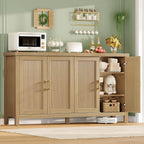 Buffet Cabinet with Storage, 63" Fluted Sideboard Cabinet with 4 Adjustable Shelves, Modern Coffee Bar with 4 Doors, Coffee Bar Cabinet for Kitchen, Living Room, Natural