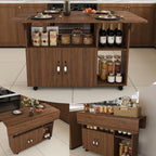 Kitchen Island with Storage, Rolling Kitchen Island on Wheels, 47" Rolling Cart with Drop Leaf, Home Bar Carts with Cabinet for Kitchen (Walnut)