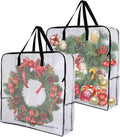 2 Pack 25 inches Wreath Storage Container,Extra Large Transparent Rectangular Christmas Ornament Storage Bags with Zipper and Handles,Perfect for Wreaths,Garlands,Gifts,Waterproof,Foldable