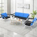 Waiting Room Chairs with Armrest, PU Leather Office Furniture, Lobby Conference Reception Chairs, Office Guest Seating for Clinic,Airport,Hospital,Barber,Salon,Bank (Blue & Black, 2-Seat)
