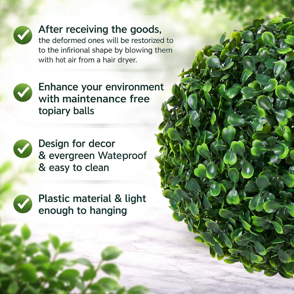 Thiccywoov 6 Pack Artificial Plant Topiary Ball Set, 3 Sizes 4''/7''/9'', Faux Greenery Boxwood Grass Balls Decorative Plants Decor for Backyard, Balcony, Garden, Indoor Outdoor Home Wedding Party