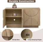 Modern Vintage Arched Door Buffet Sideboard, 56’’W Credenza Storage Cabinet with Adjustable Shelves & Cable Management, Media Console Accent Cabinet for Living Room Hallway Dining, Natural