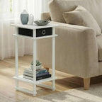 Furinno Turn-N-Tube Side Table, 3-Tier Tall Narrow Modern End Table with Storage Bin, Open Shelf Night Stand, Bedside Table, Toolless Assembly, for Living Room, Bedroom, White