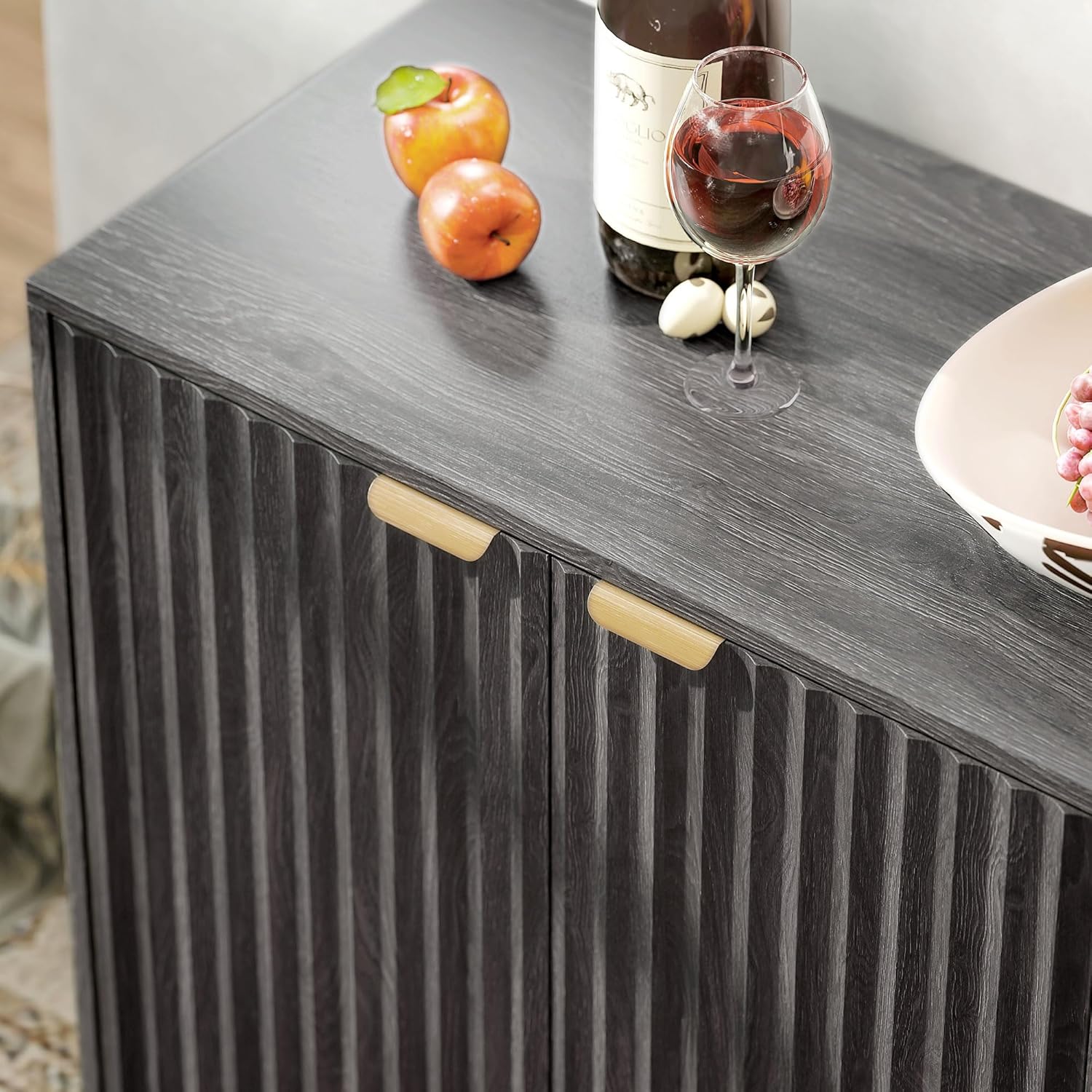 HOMCOM Sideboard Buffet Cabinet with Storage, 55" Fluted Modern Buffet Table Coffee Bar Console Cabinet with 2 Adjustable Shelves, 4 Doors for Dining Room, Living Room, Hallway, Dark Gray