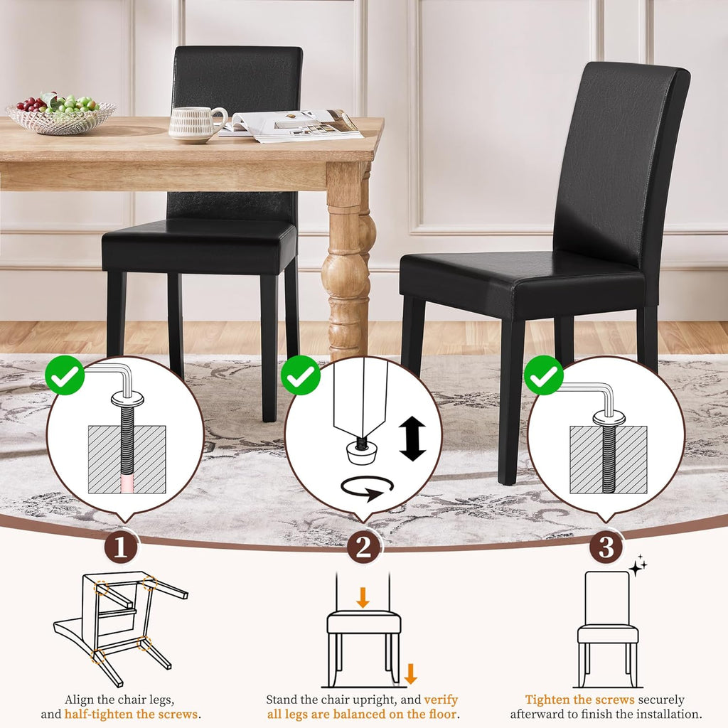 Yaheetech Dining Chairs Set of 2 Faux Leather Modern Dining Room Chairs with Rubberwood Legs and Padded Seat for Kitchen/Living Room/Restaurant, Black