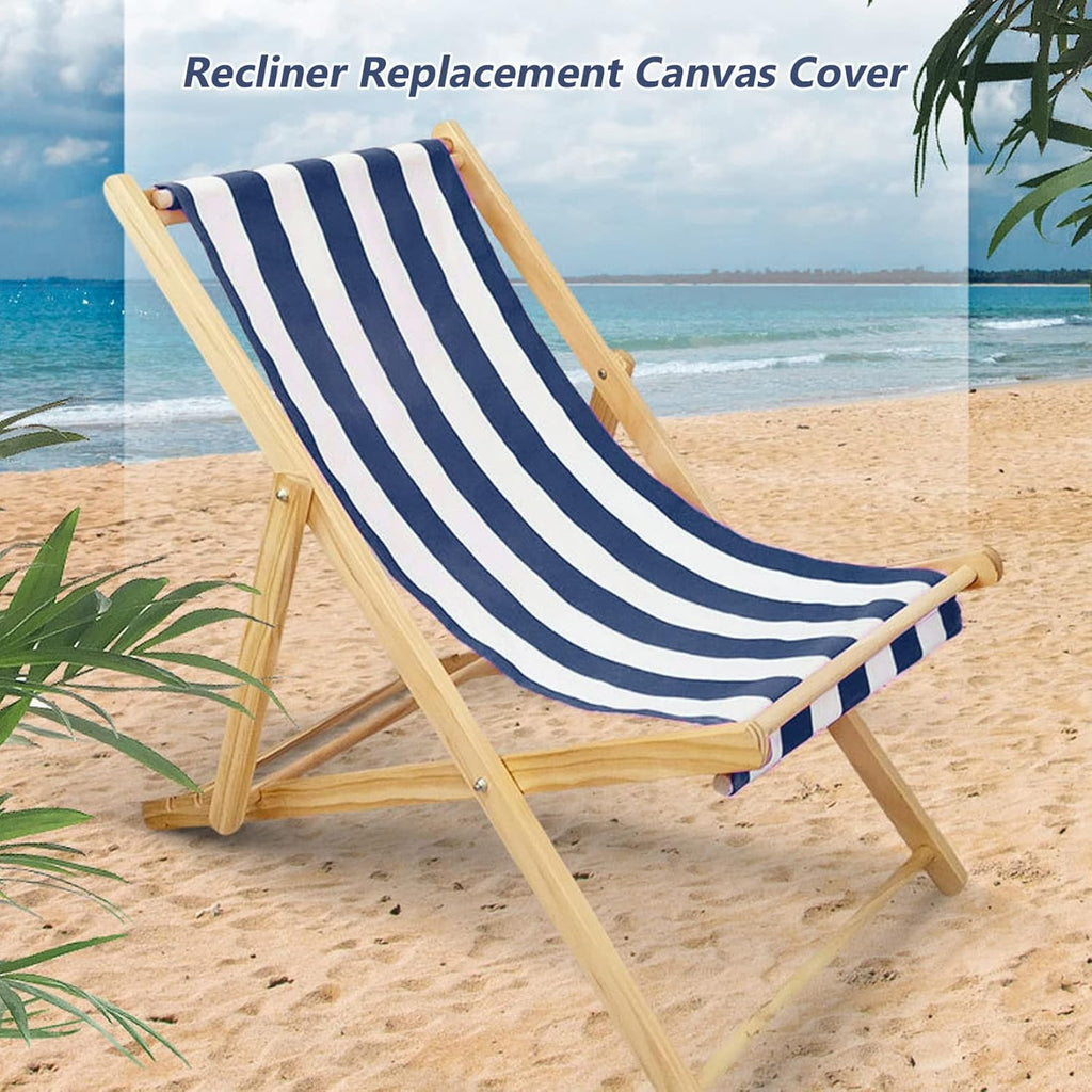 Sunloungers, Beach Sling Chair Replacement Canvas Blue and White Sling Chair Replacement Deck Chair Fabric for Sunbathing Courtyard