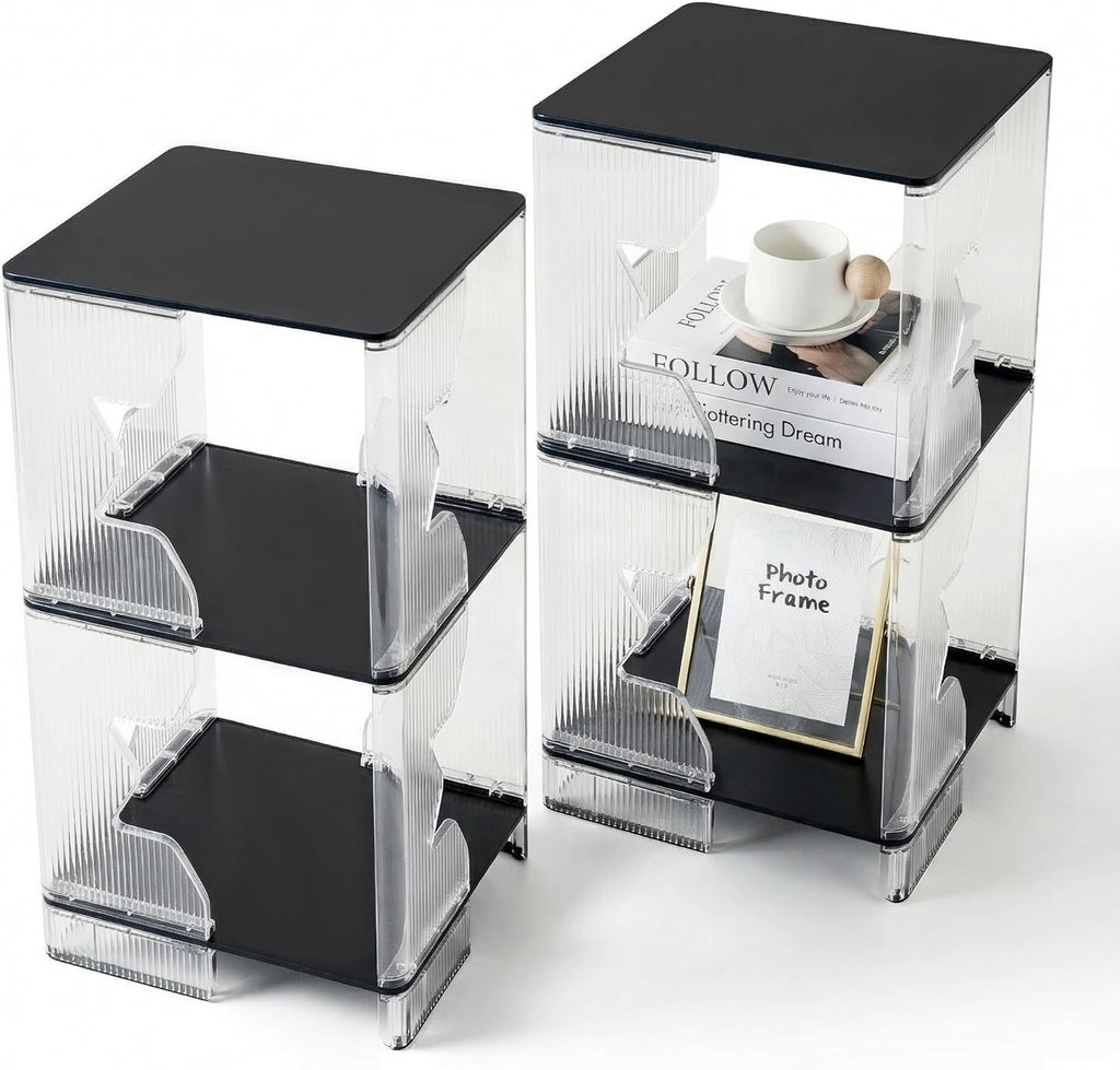 End Tables, Set of 2, Side Table, Small Nightstand for Living Room, Space-Saving Sofa Table for Small Spaces, Bedside Nightstands for Bedroom, 3-Tier, 13" L x 13" W x 26" H, Black