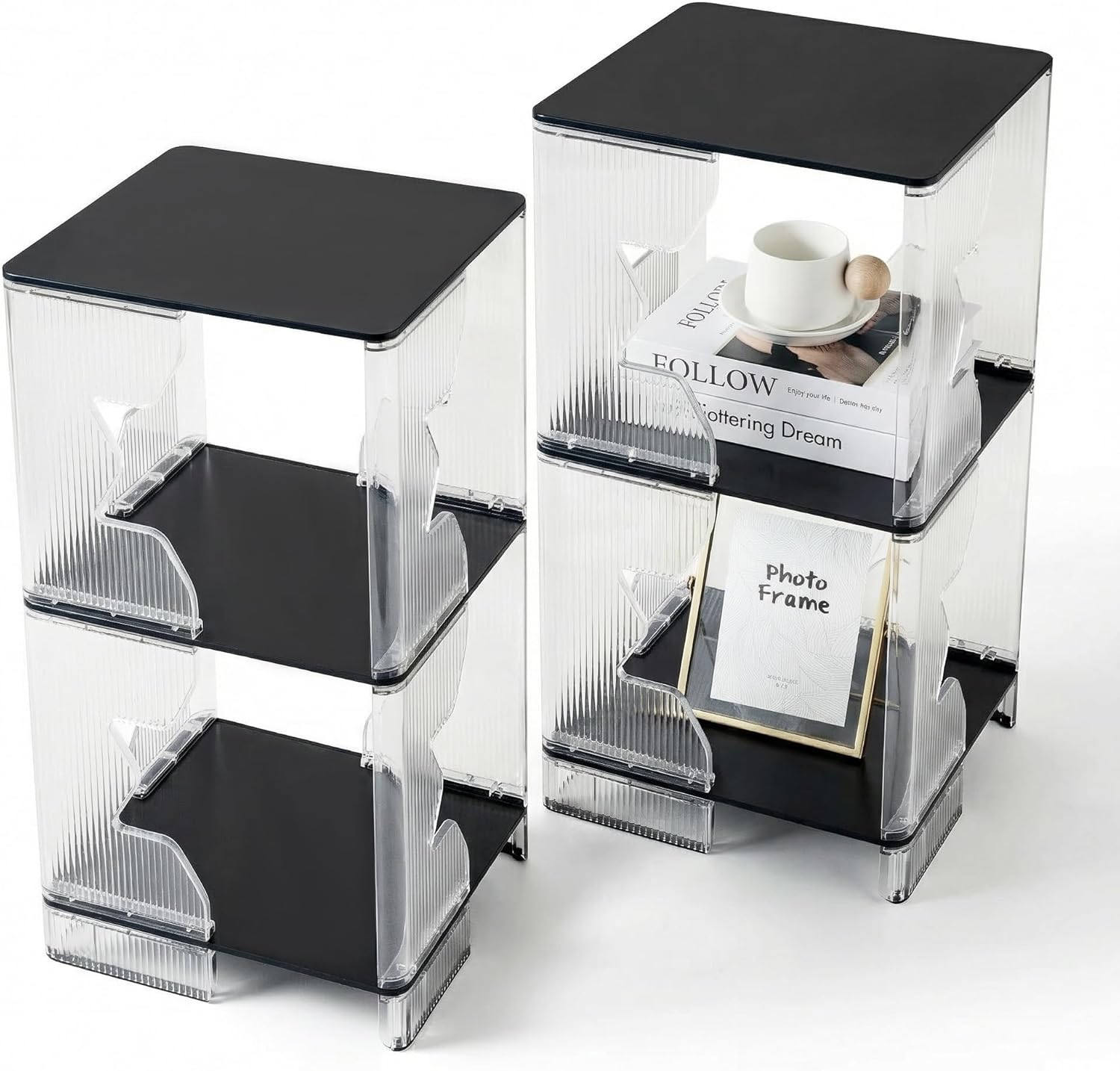 End Tables, Set of 2, Side Table, Small Nightstand for Living Room, Space-Saving Sofa Table for Small Spaces, Bedside Nightstands for Bedroom, 3-Tier, 13" L x 13" W x 26" H, Black