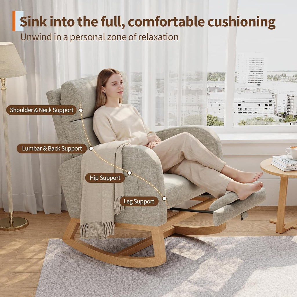 GarveeHome Rocking Chair, Modern Nursery Glider Chair with Side Pockets and Pillow, Rocker Chair for Living Room Bedroom Nursing Room, Grey