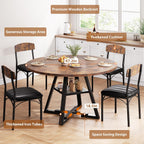 Dining Table Set for 4,Kitchen Table and Chairs for 4, Round Dining Room Table with Upholstered Chairs, 5 Piece Space Saving Circle Wood Kitchen & Dining Room Dinner Dinette Table Set (Vintage, 42In)