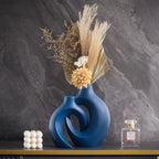 Liotww Snuggle Hollow Ceramic Vase Set of 2, 8.4 Inch Hug Donut Modern Nordic Boho Style Vases for Home Decor Anthropologie Aesthetic Living Room Shelf Coffee Table Decorative (Navy Blue)