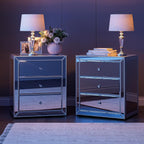 IKIFLY Mirrored Nightstand with 3 Drawers, Silver End Table with Crystal Handles, Modern Bedside Table for Living Room, Bedroom