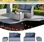 GIANGSUNNY 3 Patio Furniture Set with Storage, Outdoor Sectional Wicker Rattan Conversation Set with Loveseat & Glass Coffee Table, All-Weather Patio Seating (Grey, 3Pcs Set with Storage)