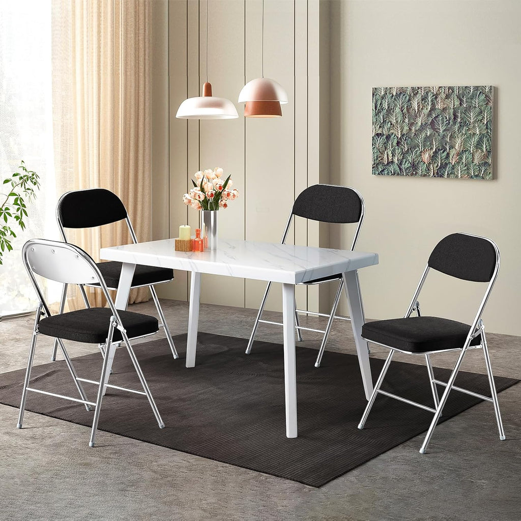 VINGLI 4 Pack Folding Chairs with Padded Seat & Backrest, Metal Frame, Durable Corduroy Fabric, 350 lbs Capacity, Set of 4, Black – Ideal for Weddings, Parties, Office Events